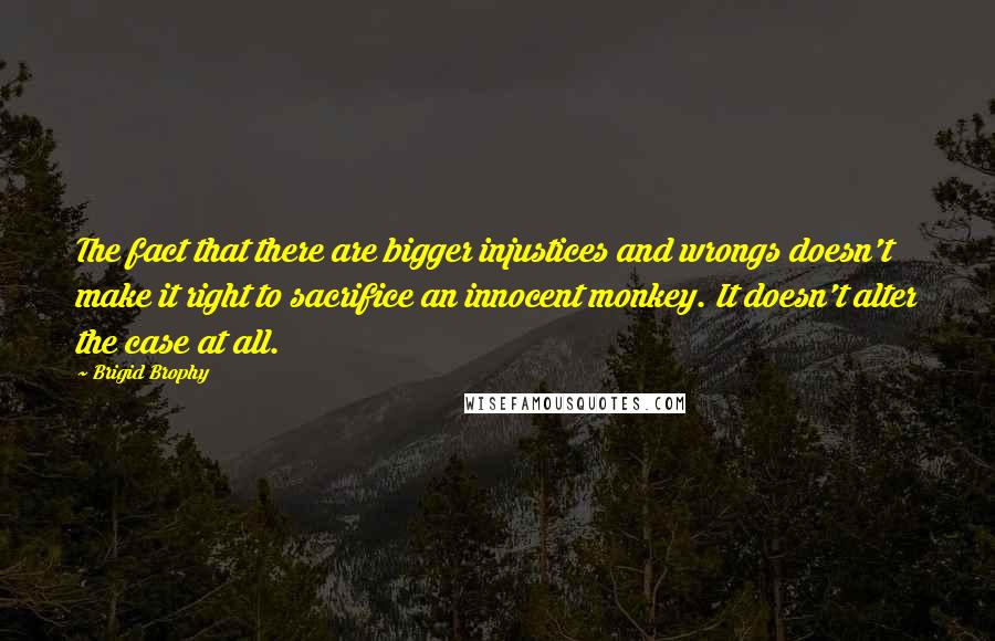 Brigid Brophy Quotes: The fact that there are bigger injustices and wrongs doesn't make it right to sacrifice an innocent monkey. It doesn't alter the case at all.