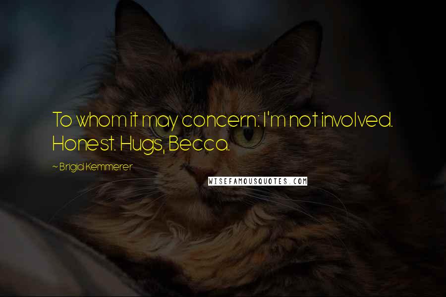 Brigid Kemmerer Quotes: To whom it may concern: I'm not involved. Honest. Hugs, Becca.