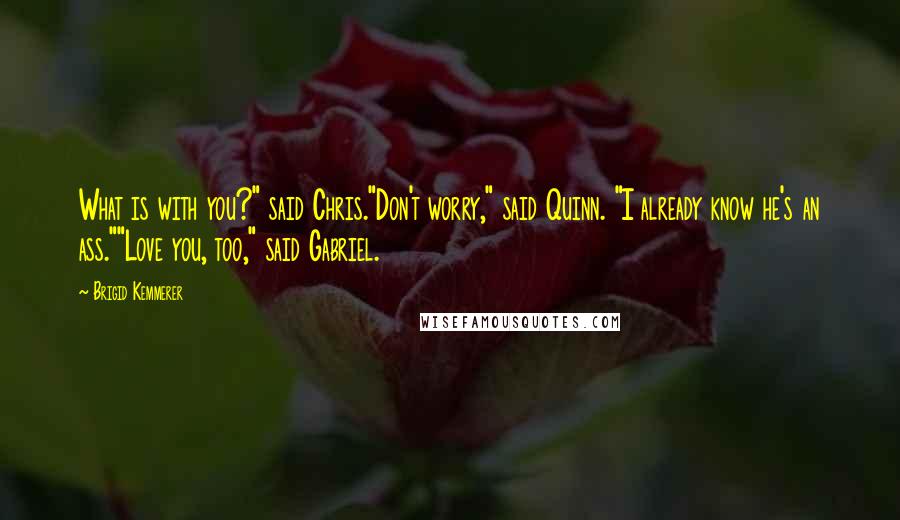 Brigid Kemmerer Quotes: What is with you?" said Chris."Don't worry," said Quinn. "I already know he's an ass.""Love you, too," said Gabriel.