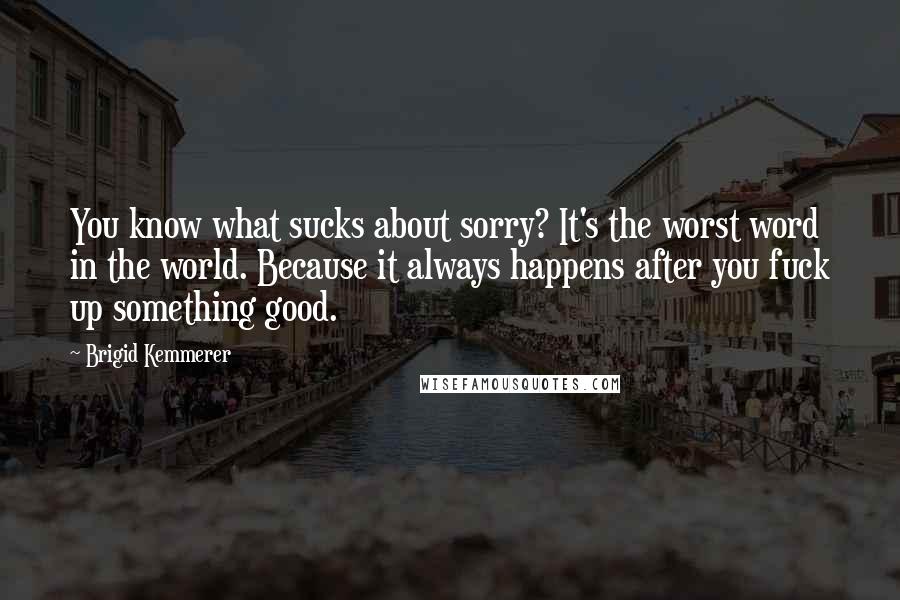 Brigid Kemmerer Quotes: You know what sucks about sorry? It's the worst word in the world. Because it always happens after you fuck up something good.