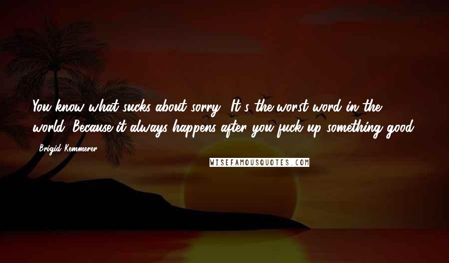 Brigid Kemmerer Quotes: You know what sucks about sorry? It's the worst word in the world. Because it always happens after you fuck up something good.