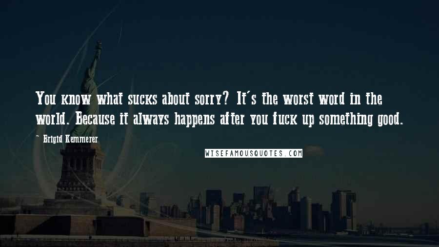 Brigid Kemmerer Quotes: You know what sucks about sorry? It's the worst word in the world. Because it always happens after you fuck up something good.