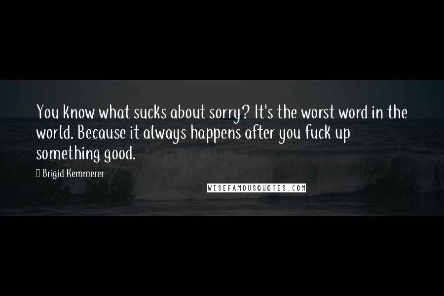 Brigid Kemmerer Quotes: You know what sucks about sorry? It's the worst word in the world. Because it always happens after you fuck up something good.