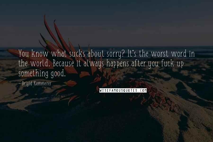 Brigid Kemmerer Quotes: You know what sucks about sorry? It's the worst word in the world. Because it always happens after you fuck up something good.