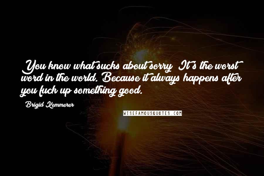 Brigid Kemmerer Quotes: You know what sucks about sorry? It's the worst word in the world. Because it always happens after you fuck up something good.