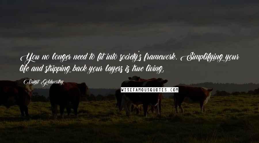 Brigit Goldworthy Quotes: You no longer need to fit into society's framework. Simplifying your life and stripping back your layers is true living.