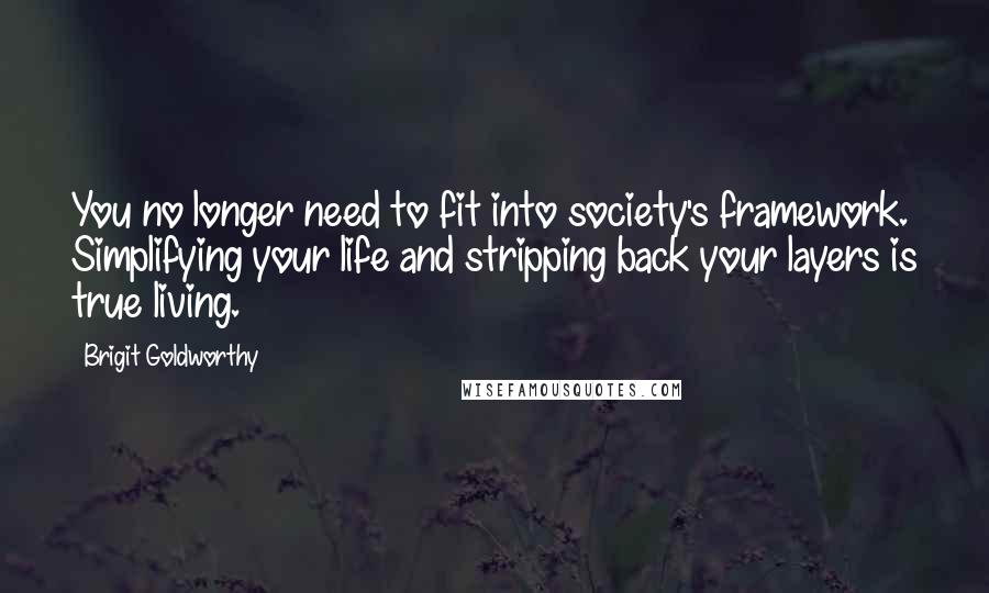 Brigit Goldworthy Quotes: You no longer need to fit into society's framework. Simplifying your life and stripping back your layers is true living.