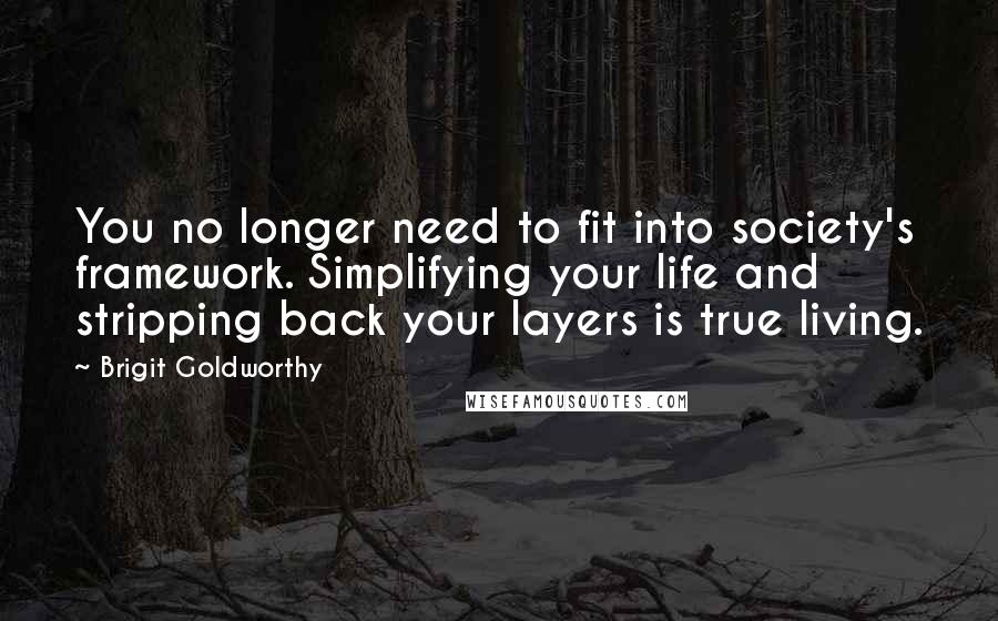 Brigit Goldworthy Quotes: You no longer need to fit into society's framework. Simplifying your life and stripping back your layers is true living.