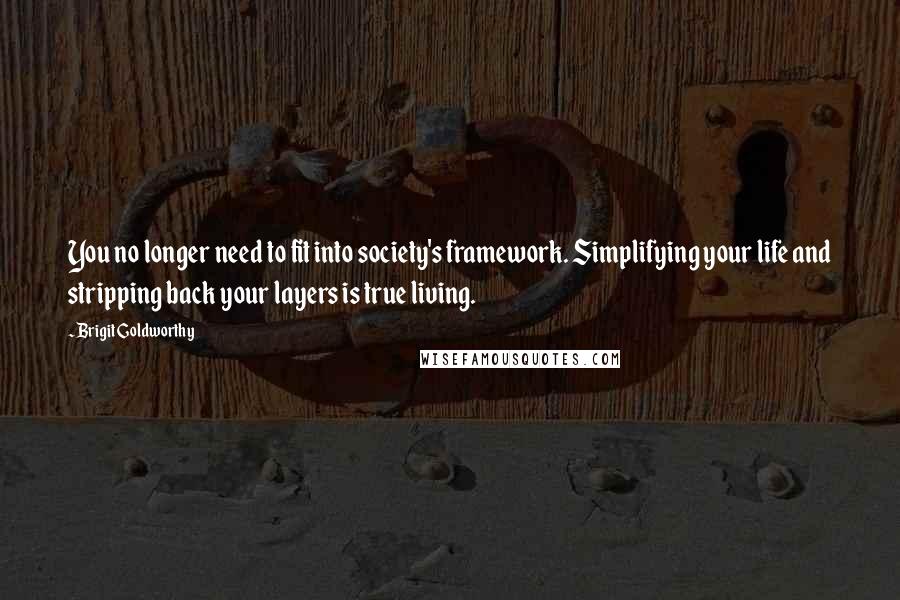 Brigit Goldworthy Quotes: You no longer need to fit into society's framework. Simplifying your life and stripping back your layers is true living.
