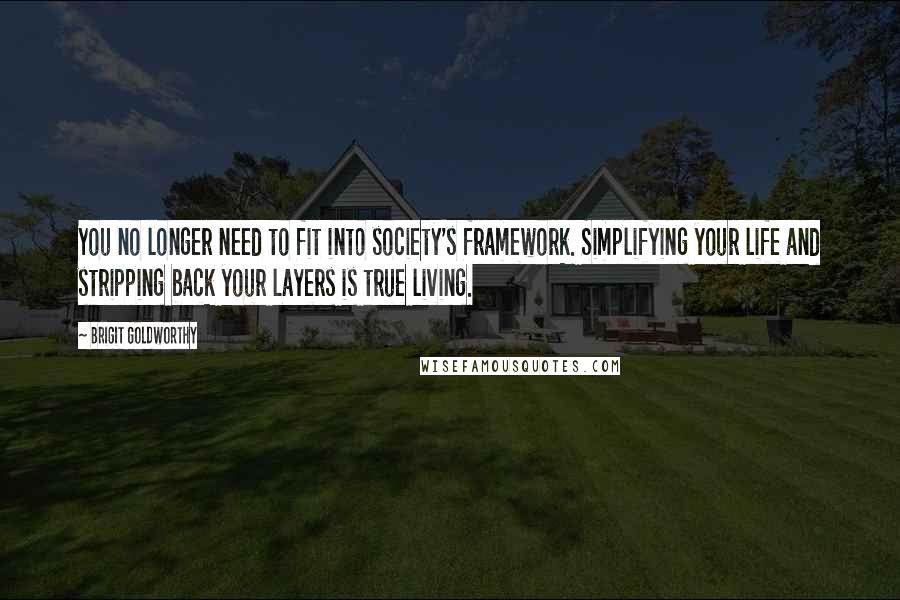 Brigit Goldworthy Quotes: You no longer need to fit into society's framework. Simplifying your life and stripping back your layers is true living.
