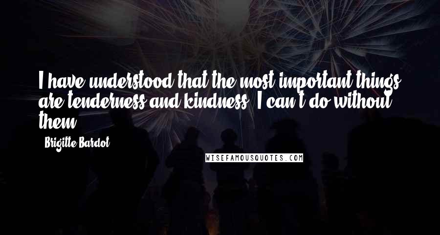 Brigitte Bardot Quotes: I have understood that the most important things are tenderness and kindness. I can't do without them.