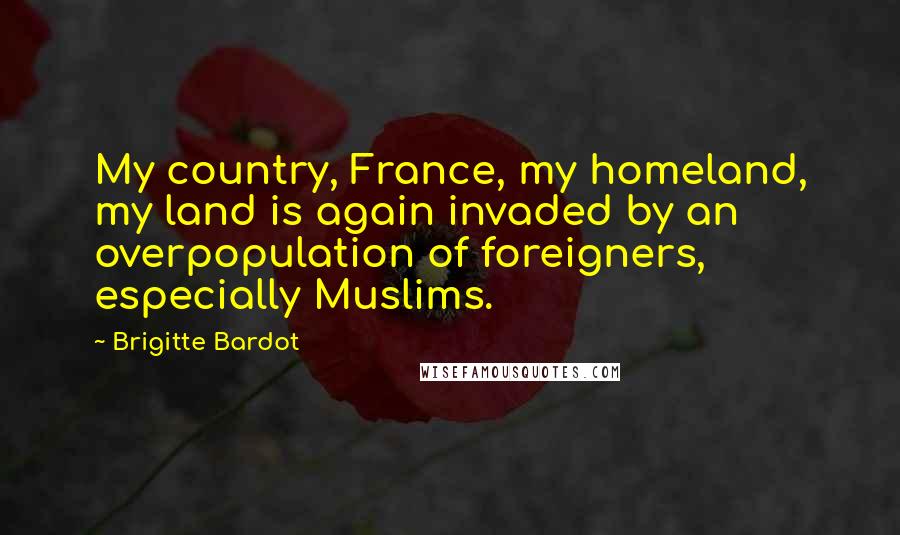 Brigitte Bardot Quotes: My country, France, my homeland, my land is again invaded by an overpopulation of foreigners, especially Muslims.