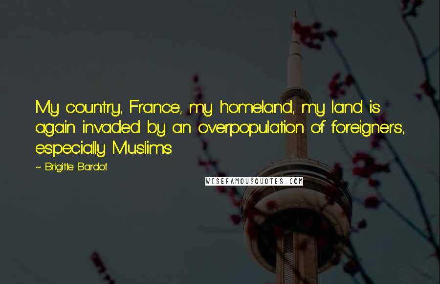 Brigitte Bardot Quotes: My country, France, my homeland, my land is again invaded by an overpopulation of foreigners, especially Muslims.