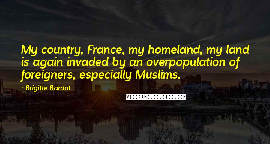 Brigitte Bardot Quotes: My country, France, my homeland, my land is again invaded by an overpopulation of foreigners, especially Muslims.