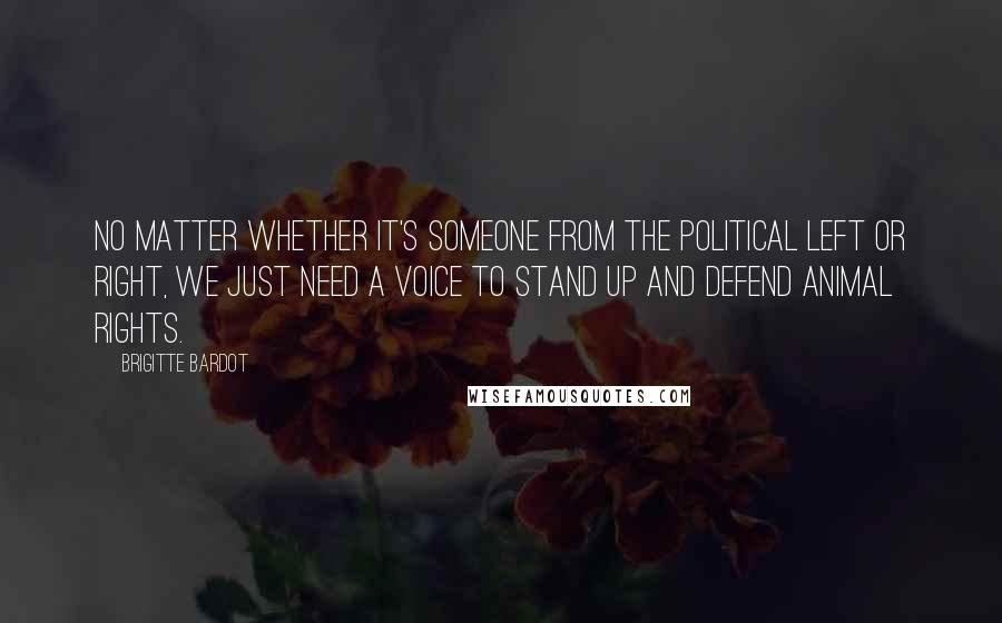 Brigitte Bardot Quotes: No matter whether it's someone from the political left or right, we just need a voice to stand up and defend animal rights.