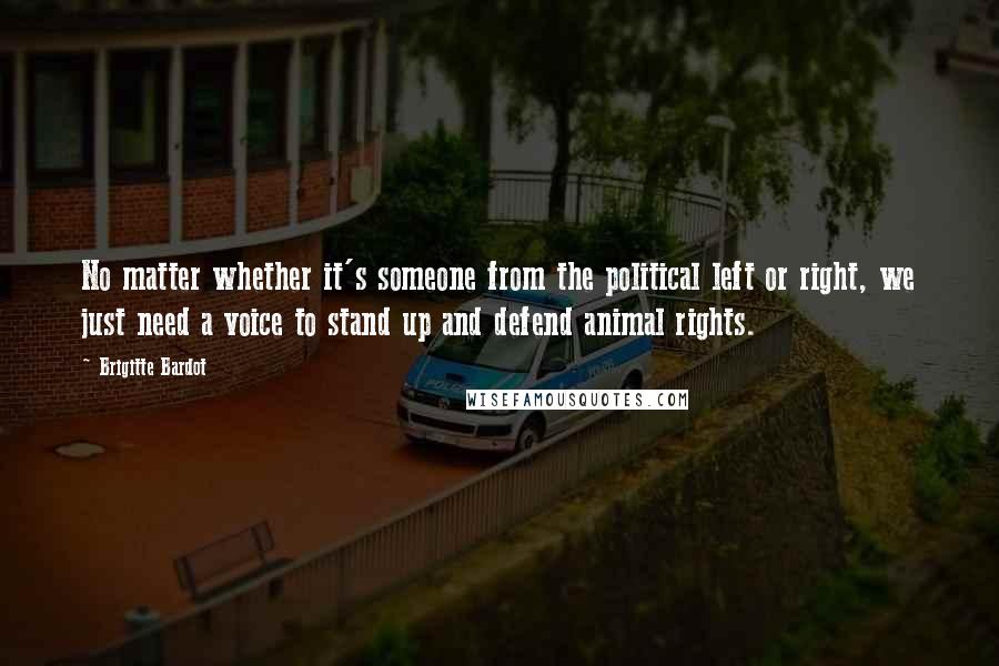 Brigitte Bardot Quotes: No matter whether it's someone from the political left or right, we just need a voice to stand up and defend animal rights.