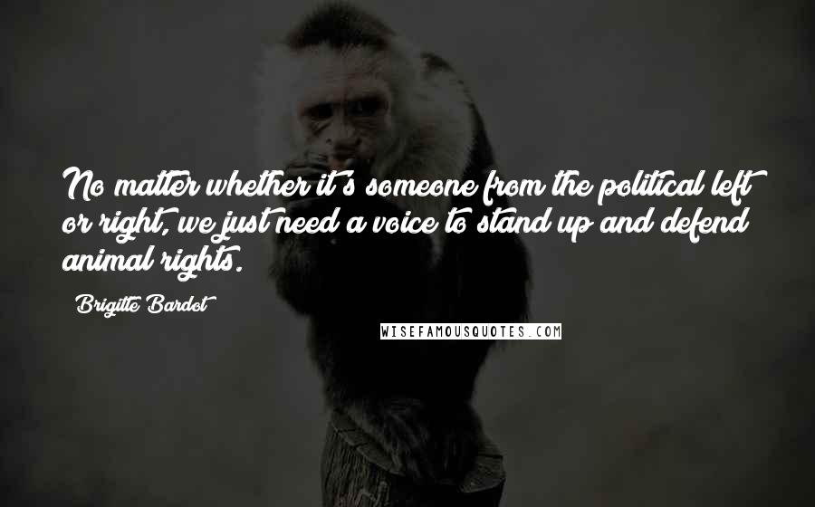 Brigitte Bardot Quotes: No matter whether it's someone from the political left or right, we just need a voice to stand up and defend animal rights.