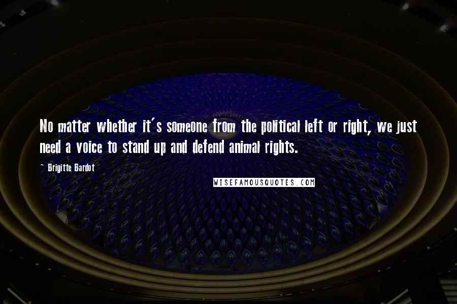 Brigitte Bardot Quotes: No matter whether it's someone from the political left or right, we just need a voice to stand up and defend animal rights.