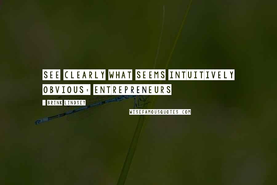Brink Lindsey Quotes: See clearly what seems intuitively obvious: entrepreneurs