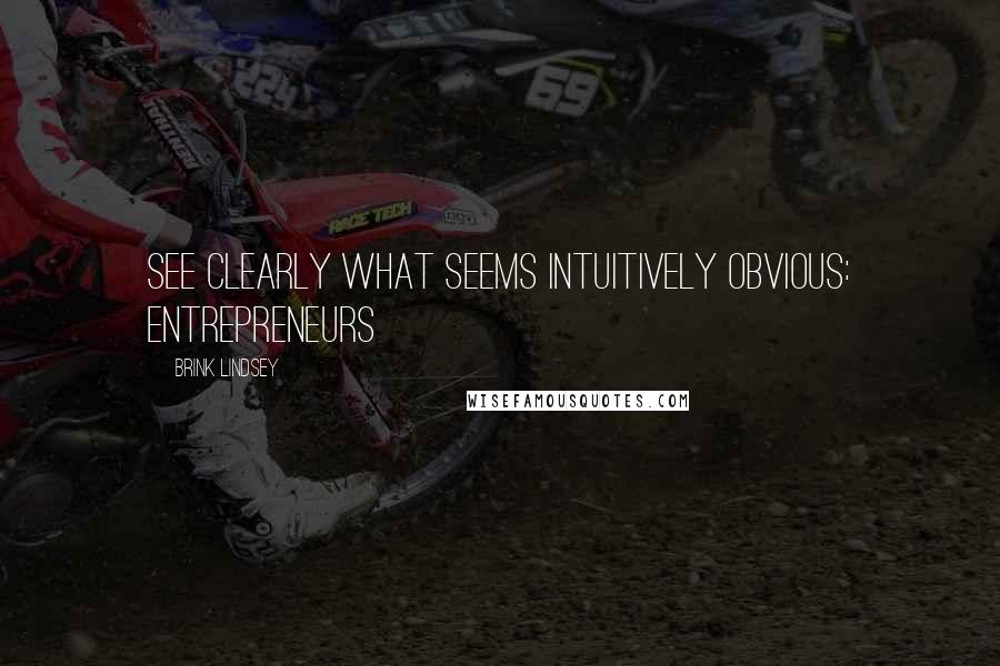 Brink Lindsey Quotes: See clearly what seems intuitively obvious: entrepreneurs