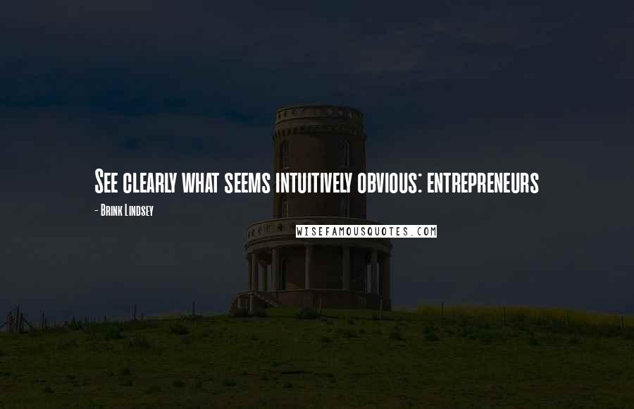 Brink Lindsey Quotes: See clearly what seems intuitively obvious: entrepreneurs