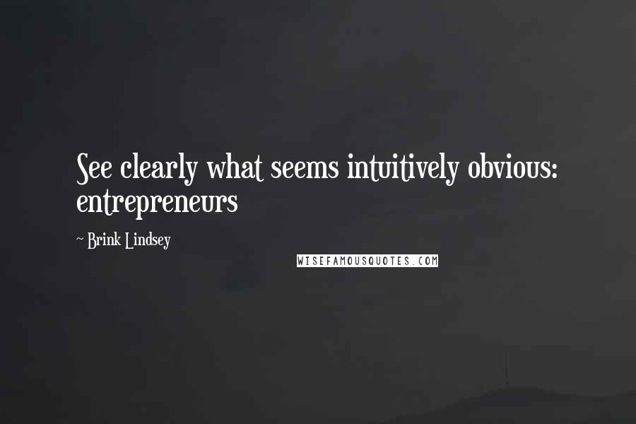 Brink Lindsey Quotes: See clearly what seems intuitively obvious: entrepreneurs