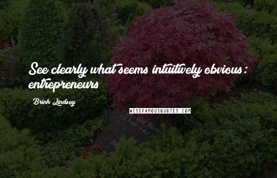 Brink Lindsey Quotes: See clearly what seems intuitively obvious: entrepreneurs