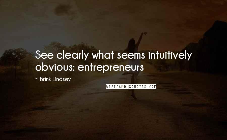 Brink Lindsey Quotes: See clearly what seems intuitively obvious: entrepreneurs