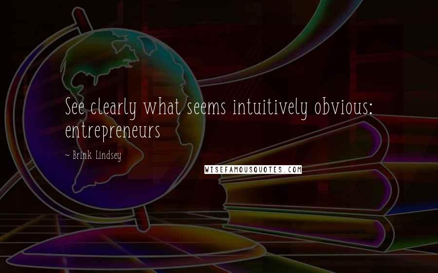 Brink Lindsey Quotes: See clearly what seems intuitively obvious: entrepreneurs