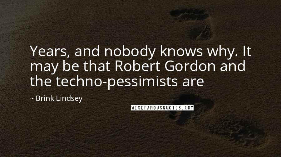 Brink Lindsey Quotes: Years, and nobody knows why. It may be that Robert Gordon and the techno-pessimists are