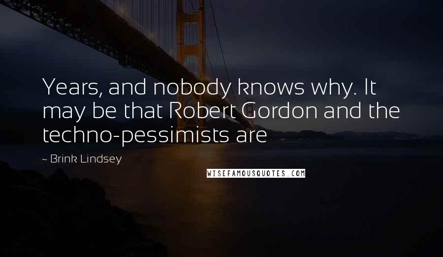 Brink Lindsey Quotes: Years, and nobody knows why. It may be that Robert Gordon and the techno-pessimists are