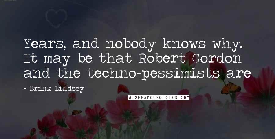Brink Lindsey Quotes: Years, and nobody knows why. It may be that Robert Gordon and the techno-pessimists are