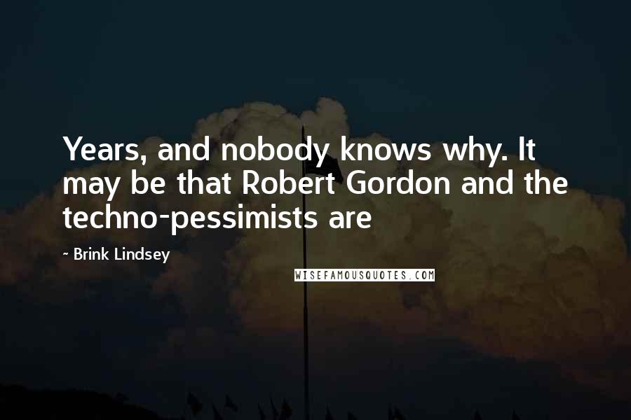 Brink Lindsey Quotes: Years, and nobody knows why. It may be that Robert Gordon and the techno-pessimists are