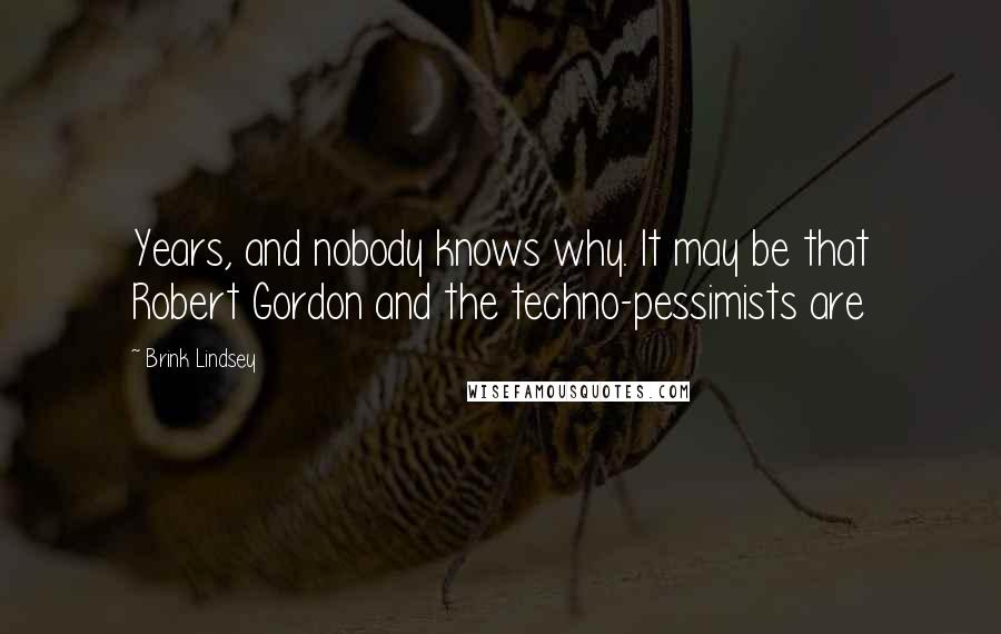 Brink Lindsey Quotes: Years, and nobody knows why. It may be that Robert Gordon and the techno-pessimists are