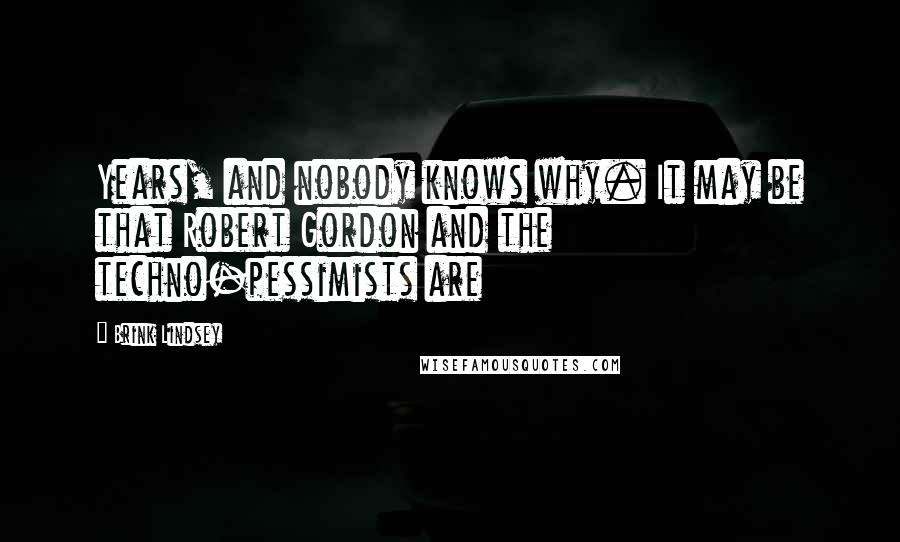 Brink Lindsey Quotes: Years, and nobody knows why. It may be that Robert Gordon and the techno-pessimists are