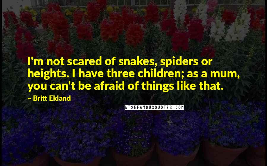 Britt Ekland Quotes: I'm not scared of snakes, spiders or heights. I have three children; as a mum, you can't be afraid of things like that.