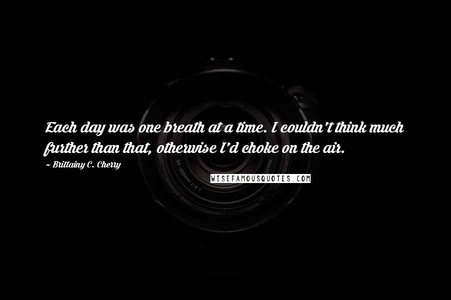 Brittainy C. Cherry Quotes: Each day was one breath at a time. I couldn't think much further than that, otherwise I'd choke on the air.