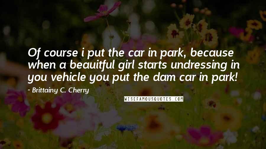 Brittainy C. Cherry Quotes: Of course i put the car in park, because when a beauitful girl starts undressing in you vehicle you put the dam car in park!