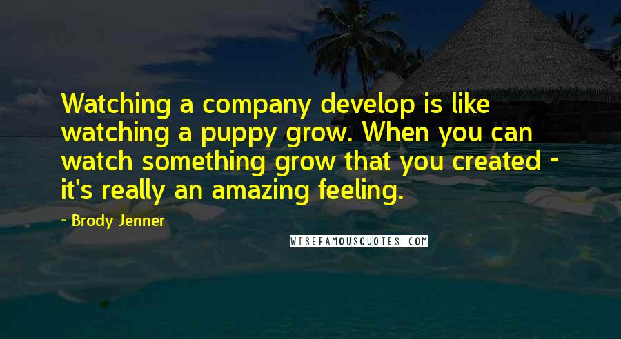 Brody Jenner Quotes: Watching a company develop is like watching a puppy grow. When you can watch something grow that you created - it's really an amazing feeling.