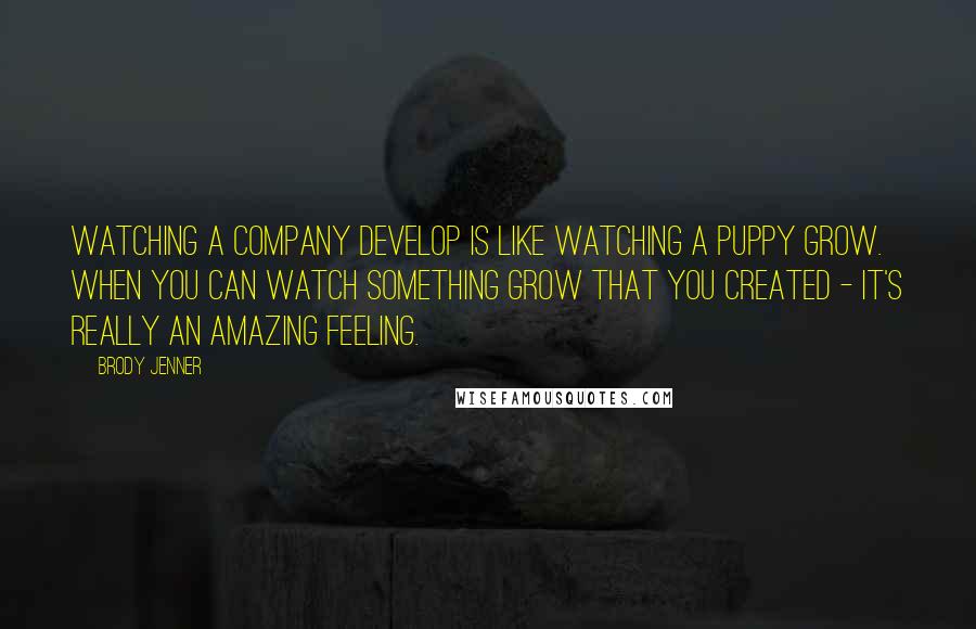 Brody Jenner Quotes: Watching a company develop is like watching a puppy grow. When you can watch something grow that you created - it's really an amazing feeling.