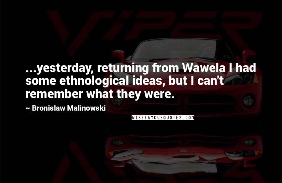 Bronislaw Malinowski Quotes: ...yesterday, returning from Wawela I had some ethnological ideas, but I can't remember what they were.