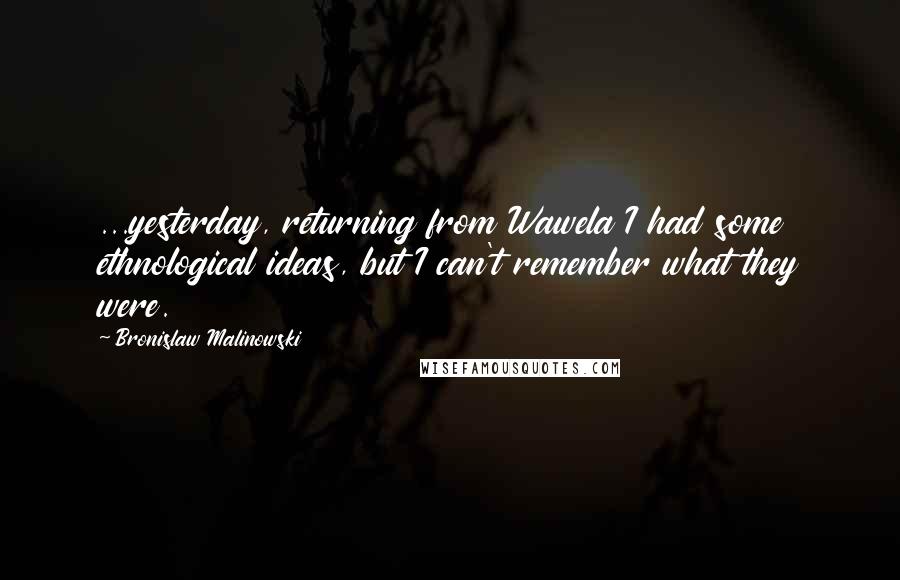 Bronislaw Malinowski Quotes: ...yesterday, returning from Wawela I had some ethnological ideas, but I can't remember what they were.