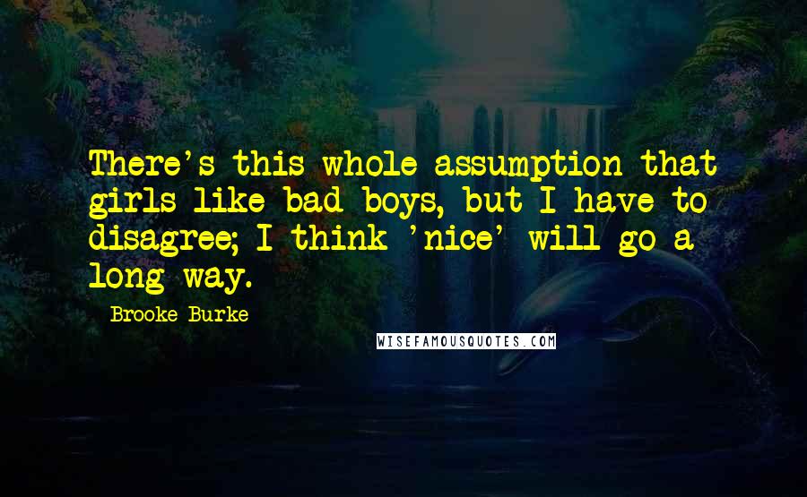 Brooke Burke Quotes: There's this whole assumption that girls like bad boys, but I have to disagree; I think 'nice' will go a long way.