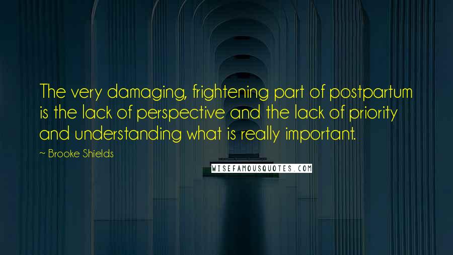 Brooke Shields Quotes: The very damaging, frightening part of postpartum is the lack of perspective and the lack of priority and understanding what is really important.