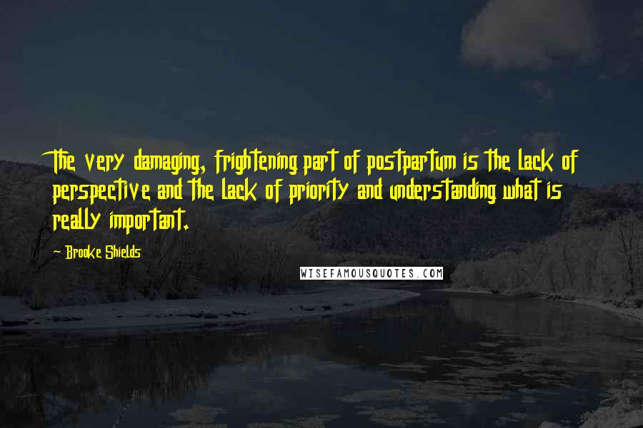 Brooke Shields Quotes: The very damaging, frightening part of postpartum is the lack of perspective and the lack of priority and understanding what is really important.