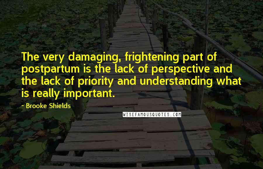 Brooke Shields Quotes: The very damaging, frightening part of postpartum is the lack of perspective and the lack of priority and understanding what is really important.