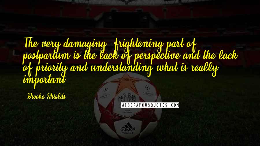 Brooke Shields Quotes: The very damaging, frightening part of postpartum is the lack of perspective and the lack of priority and understanding what is really important.