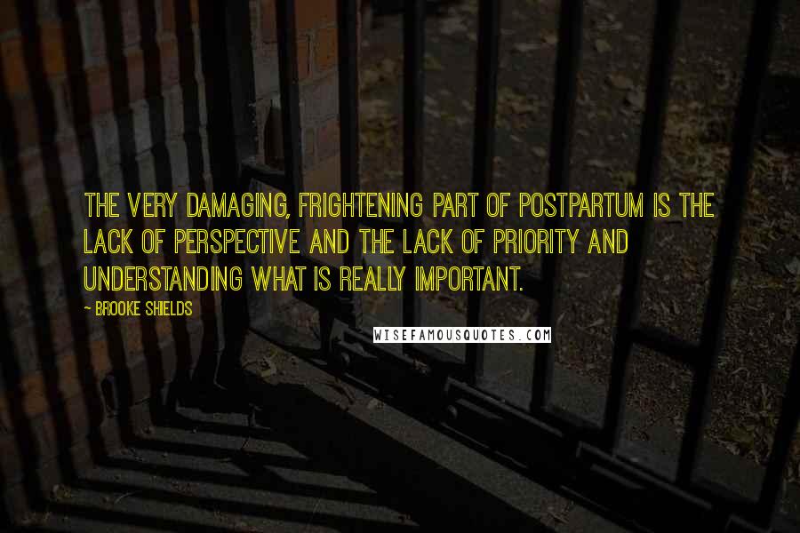 Brooke Shields Quotes: The very damaging, frightening part of postpartum is the lack of perspective and the lack of priority and understanding what is really important.