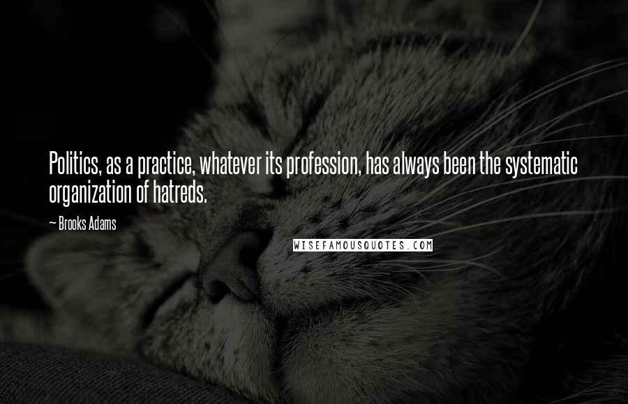 Brooks Adams Quotes: Politics, as a practice, whatever its profession, has always been the systematic organization of hatreds.