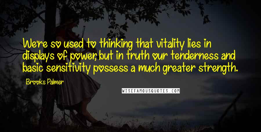 Brooks Palmer Quotes: We're so used to thinking that vitality lies in displays of power, but in truth our tenderness and basic sensitivity possess a much greater strength.